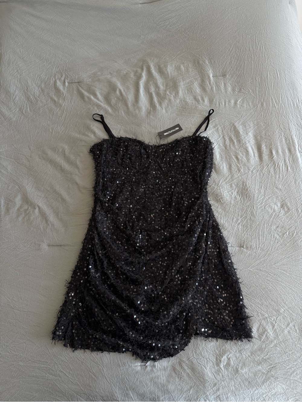 PrettyLittleThing Black Sequin Mini Dress with Spaghetti Straps